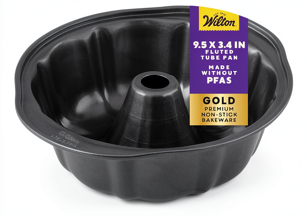 Wilton fluted tube pan being used to bake a layered cake