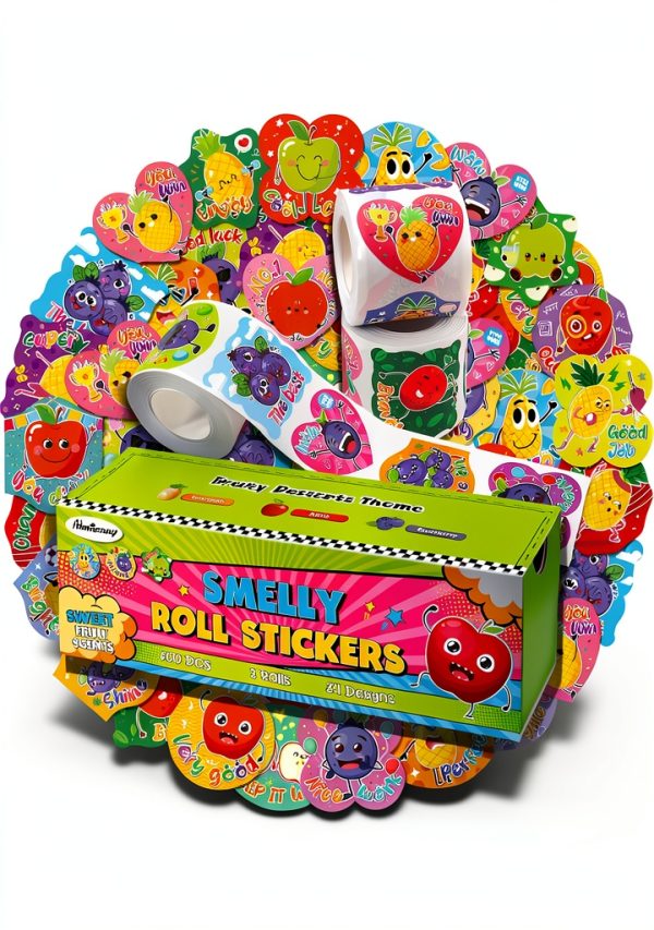HORIECHALY Cute Fruit Sticker Set 600 pcs 3 Rolls Scented Stickers-0