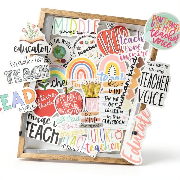 CAKOLINK Teacher Sticker Pack 50pcs Waterproof Vinyl Multicolor-3