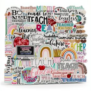 CAKOLINK Teacher Sticker Pack 50pcs Waterproof Vinyl Multicolor-0