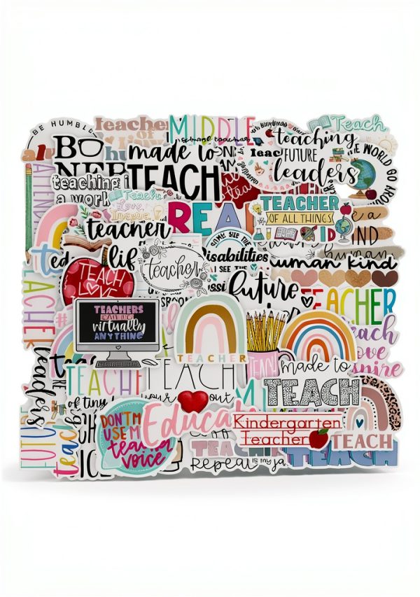 CAKOLINK Teacher Sticker Pack 50pcs Waterproof Vinyl Multicolor-0