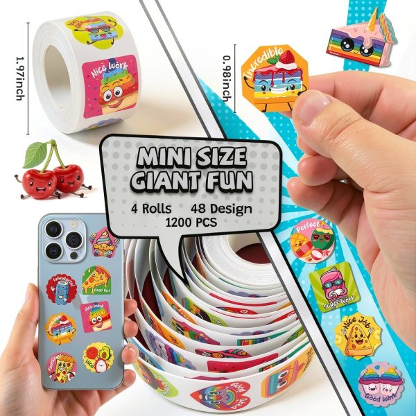 Food Stickers HORIECHALY 4 Rolls Scented Paper Set 1200 Stickers-6