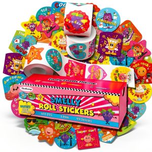 HORIECHALY Scratch & Sniff Sticker Rolls 600 pcs 3 Rolls Fruit Food-0