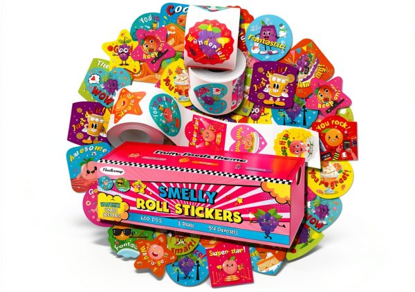 HORIECHALY Scratch & Sniff Sticker Rolls 600 pcs 3 Rolls Fruit Food-0