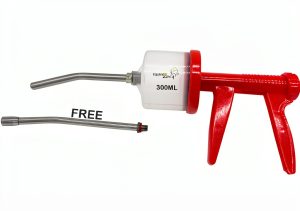 Pistol Grip Dosing Syringe 300ml – Large Capacity Stainless Steel Nozzle Veterinary Syringe for Equine, Livestock, Horse Dental Care, Oral Drenching, Durable Reusable Animal Drench Gun-0