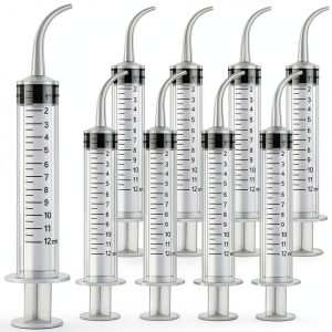 9 Pack 12cc Dental Syringe with Curved Tip & Measurement Disposable Graduated Dental Irrigation Syringe for Liquid, Oral Dental Care, Tonsil Stones Removing, Mouthwash, Feed Small Pet-0