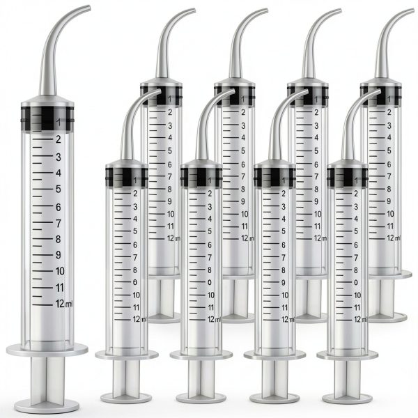 9 Pack 12cc Dental Syringe with Curved Tip & Measurement Disposable Graduated Dental Irrigation Syringe for Liquid, Oral Dental Care, Tonsil Stones Removing, Mouthwash, Feed Small Pet-0