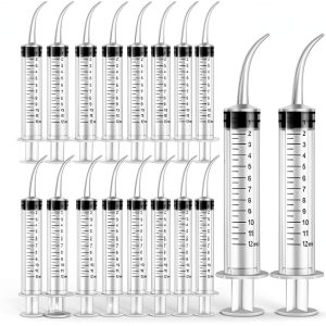 20 Pack Dental Syringe Disposable 12ml Dental Irrigation Syringe with Curved Tip for Oral, Dental Care, Tonsil Stone Squirt, Feed Pet, Liquid Injection, Oil, Glue-0