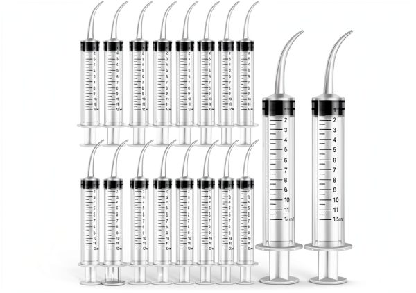 20 Pack Dental Syringe Disposable 12ml Dental Irrigation Syringe with Curved Tip for Oral, Dental Care, Tonsil Stone Squirt, Feed Pet, Liquid Injection, Oil, Glue-0