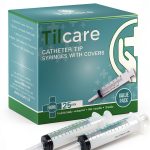 60ml Catheter Tip Syringe with Covers 25 Pack by Tilcare - Sterile Plastic Medicine Food Droppers for Children, Pets or Adults – Latex-Free Oral Medication Dispenser - Large Feeding Tube Syringes-0