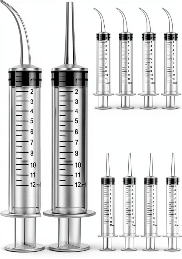 TIHOOD 16PCS 12ml Syringe Set Curved & Straight Tips for Oral Care-0