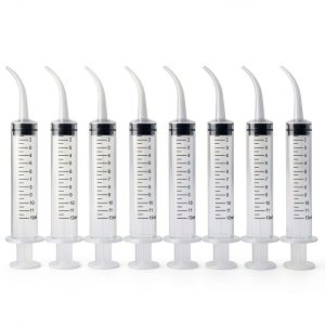 Dental Irrigation Syringe with Curved Tip - 8 Pack Disposable 12cc Tonsil Stone Squirt Mouthwash Cleaner, Pet Feeding Syringe for Birds Dogs (with Measurement) …-0