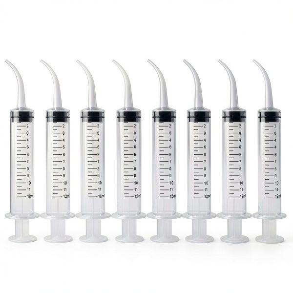 Dental Irrigation Syringe with Curved Tip - 8 Pack Disposable 12cc Tonsil Stone Squirt Mouthwash Cleaner, Pet Feeding Syringe for Birds Dogs (with Measurement) …-0